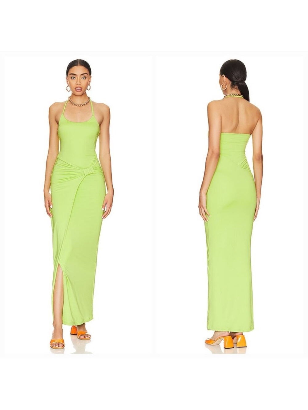 superdown Lime Green Maxi Dress with Side Knot